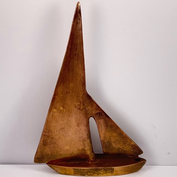 3/$30 Vintage Solid Brass Sailboat Mid Century Nautical Ship Sculpture - Picture 1 of 6